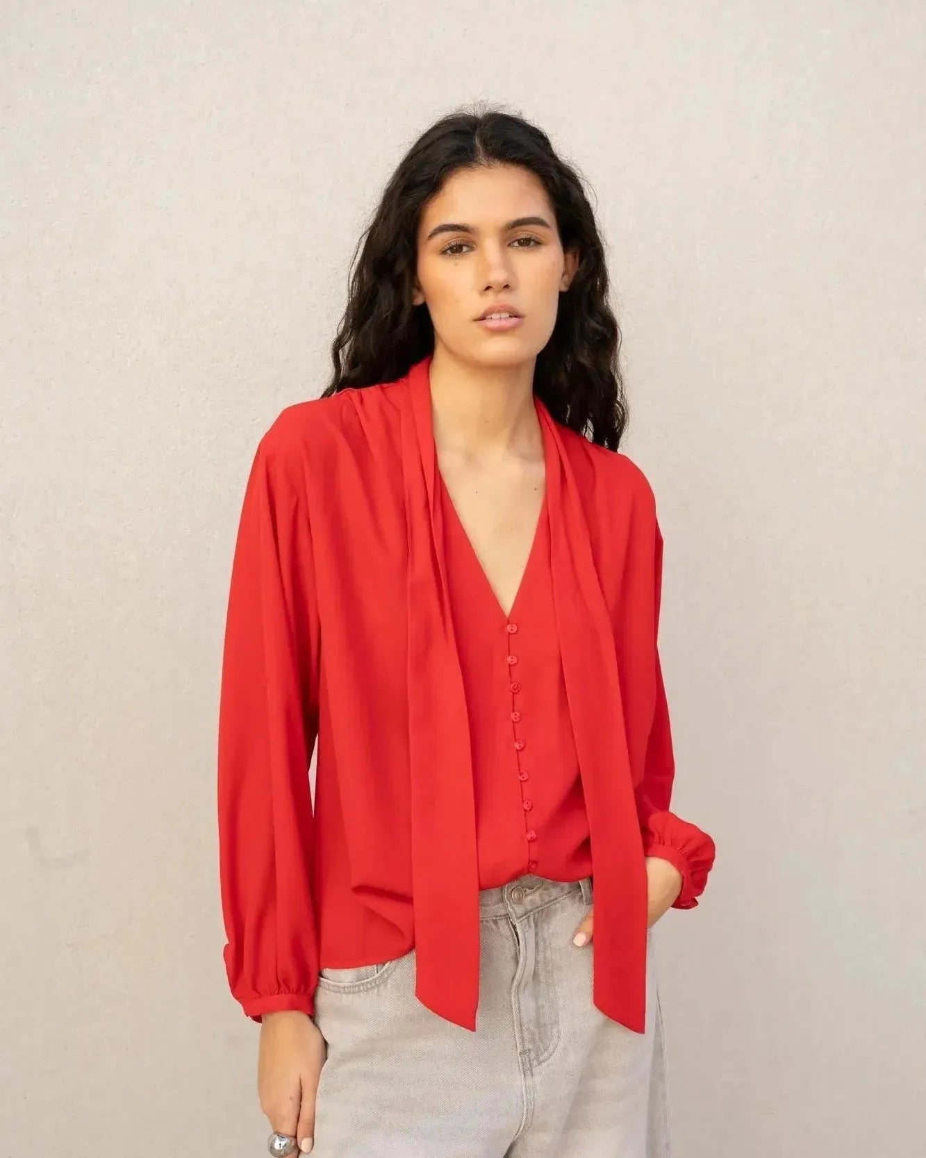 Chemise avec broderies all over - Rouge - Femme - 20.00
