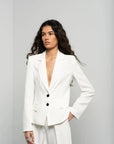 Blazer femme blanc et pantalon large, veste mode élégante pour femmes modernes
