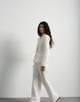 Ensemble blazer femme blanc et pantalon large, veste mode élégante et confortable