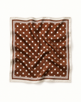 Foulard carré à pois brun bordure blanche
