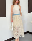 top13834 jupe beige fleurie elegante a line midi taille haute image 1