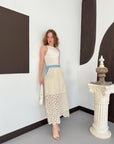 top13834 jupe beige fleurie elegante a line midi taille haute image 2