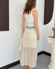 top13834 jupe beige fleurie elegante a line midi taille haute image 5