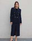 Blazer femme marine à boutons dorés et jupe femme assortie pour femme à boutons élégante