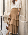 jupe longue à volants camel look rue
