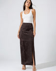 jupe longue satinée jacquard marron