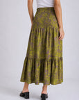 Dos jupe longue fleurie vert olive