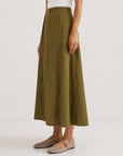 Jupe midi vue de profil olive