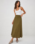 Jupe midi évasée texture jacquard olive