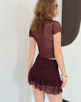 top13800 jupe rouge bordeaux a fleurs superposee mini taille haute image 5