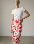 Falda midi estampada floral con lazo