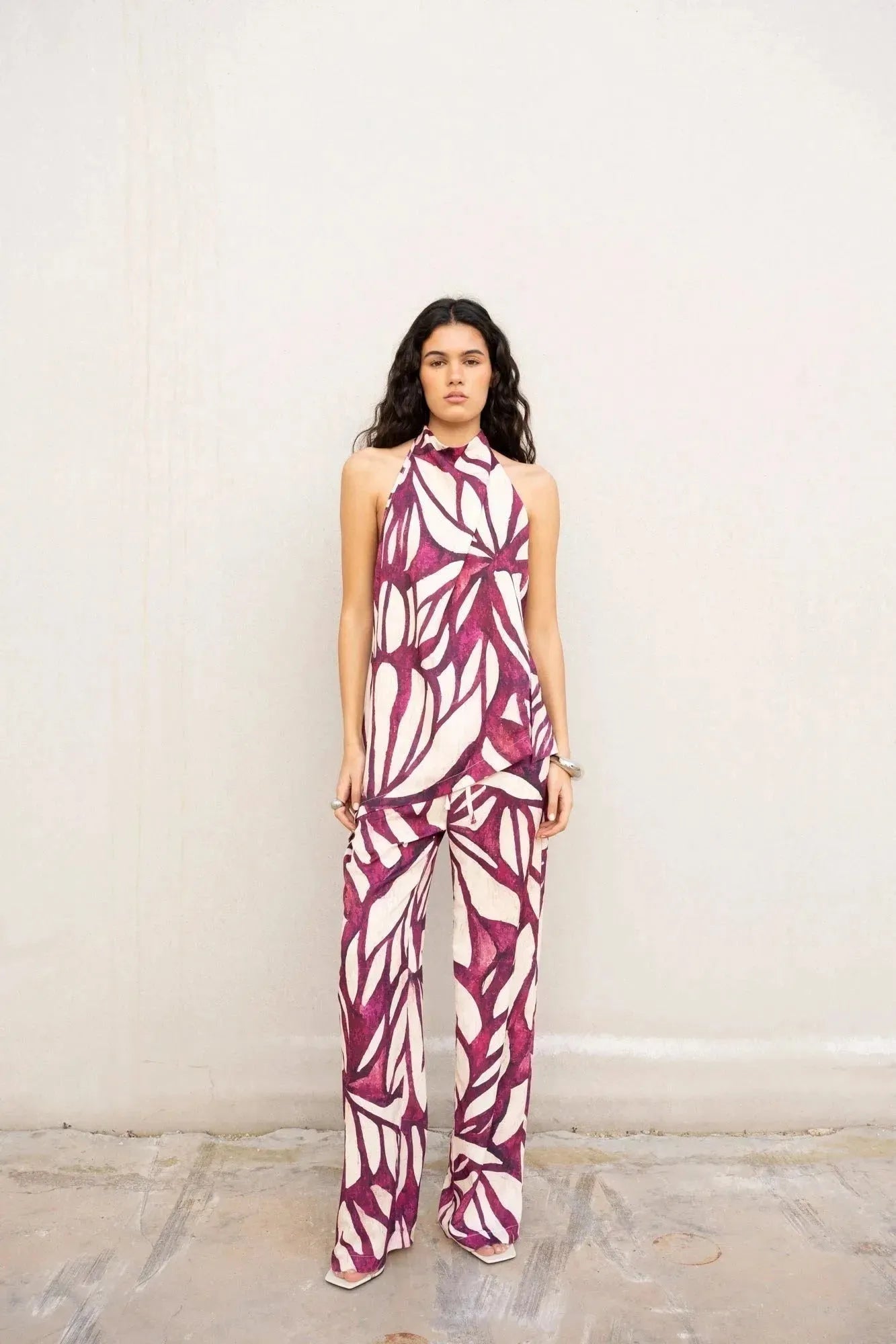 Pantalon Motif Femme Violet Bordeaux – Sapiato - Main Image