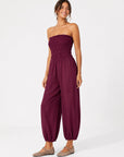 Combinaison bustier smockée bordeaux