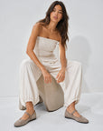 Combinaison bustier smockée beige