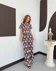 top13798 pantalon palazzo marron a motif floral image 3