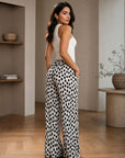 Pantalon palazzo crème à pois