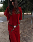 robe midi rouge col montant