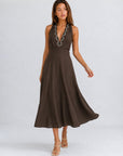 Robe midi en lin halter chocolat