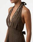Robe halter profil en lin chocolat