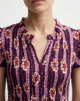 robe col V volanté violette