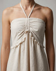 Détail bustier froncé beige