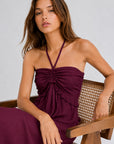 Robe halter bustier froncé bordeaux