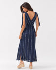 robe longue tie dye dos en V bleu marine