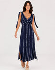 robe longue tie dye vue face bleu marine