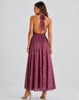 Robe halter rose poudré nœud à la nuque