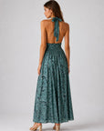 Robe halter dos nu nœud à la nuque (vert d'eau)