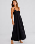 Robe maxi évasée noir vue trois quarts