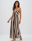 Robe longue rayée vue de profil