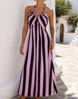 Robe longue rayée rose vue de face