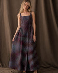 Robe maxi marron à pois col carré