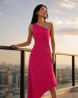 Robe midi asymétrique fuchsia