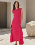 Robe midi asymétrique fuchsia