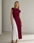 Robe midi bicolore bordeaux et blanc