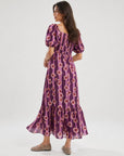 robe midi violette dos smocké