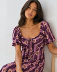 robe midi violette imprimé fleuri