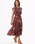 Robe midi fleurie marron profil