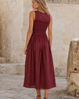 Robe midi fluide à buste smocké