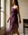 KDAPDT. Robe une epaule prune fluide a volants 2