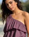robe une epaule prune a volants highlow image 4
