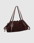 Sac baguette en suédine marron profil