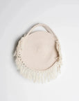 Sac panier rond en macramé off-white avec franges, sac panier tendance et élégant