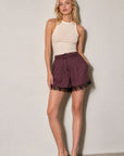 Short bordeaux à pois taille haute dentelle