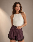 Short bordeaux à pois taille haute dentelle