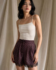 Short bordeaux à pois taille haute dentelle