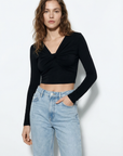 Crop top à manches longues – Décolleté twist