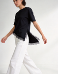 Top asymétrique dentelle noir
